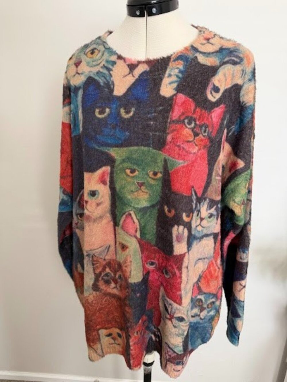 Animal Print Women`s Cat and cat-themed sweater size XL cotton ,wool Multicolor